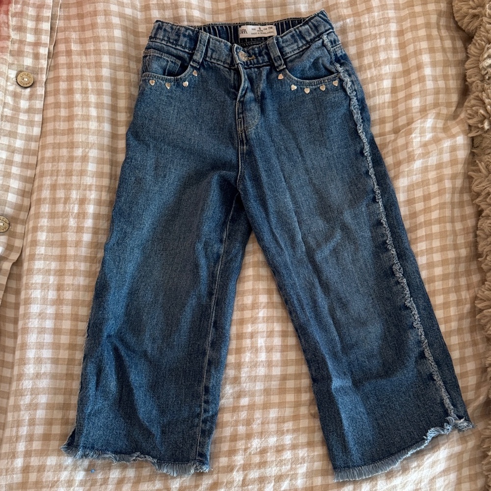 Zara Girls Dark Blue Denim Jeans with Side Frayed Detail